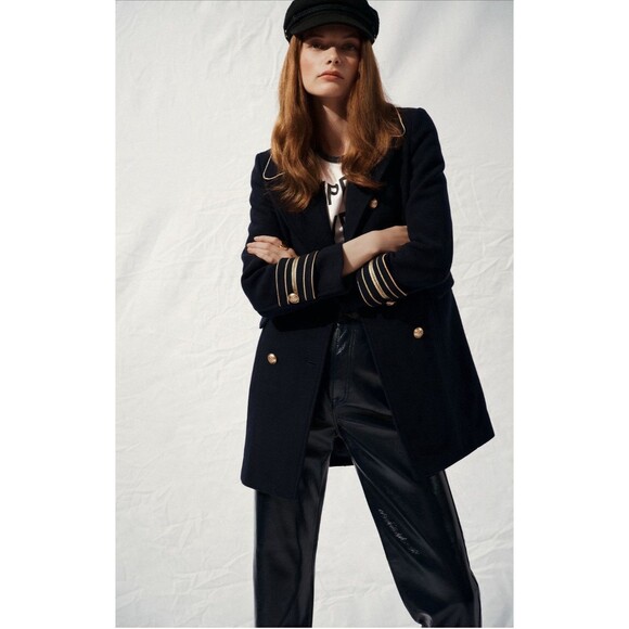 Anthropologie Maeve Peacoat Military Women Blue Jacket Preppy Retro Medium NWT - Picture 1 of 12